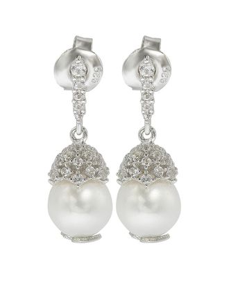 Suzy Levian Silver 0.65 Ct. Tw. Sapphire & 8Mm Pearl Drop Earrings