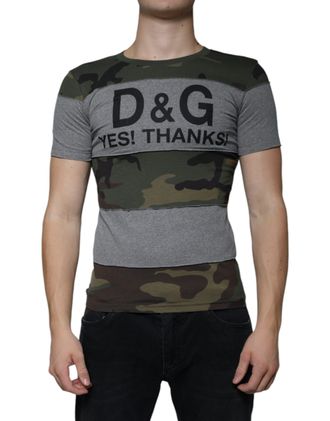 Dolce & Gabbana Mens Camouflage Print Tshirt Tsh86588 - Grey Cotton - Size EU 44 (Mens)