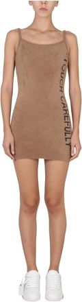 Off-white Quote Fuzzy Mini Jurk - Dames - Korte kleedjes - Beige - S - Wol - Kleedjes