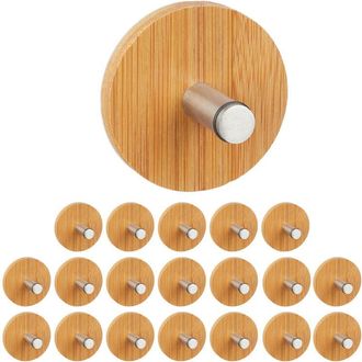 Relaxdays 20 X Ganchos Adhesivos, Ganchos Pared Redondos, Ba&ntilde;o Y Cocina, Acero Inoxidable Y Bamb&uacute;, Colgadores Pa&ntilde;o Cocina, Natural