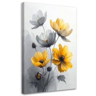 Feeby Cuadro En Lienzo Flores Bot&aacute;nicas Grises Y Amarillas 70x100