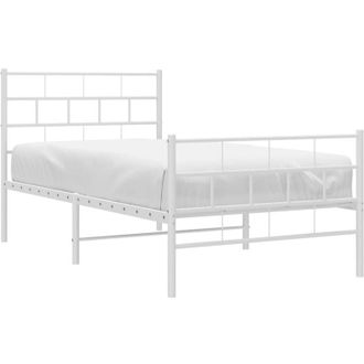 vidaXL Metal Bed Frame without Mattress with Footboard White 90x200cm Vidaxl
