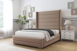 Comfort Beds Milano Plush Bed Frame With Mattress-50 Upholstered Wingback in Taupe | Size: Single