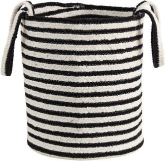 Nearly Natural 13-in Boho Chic Basket Planter Natural Cotton, Handwoven Black and White Stripe with Handles in Black/white at Nordstrom