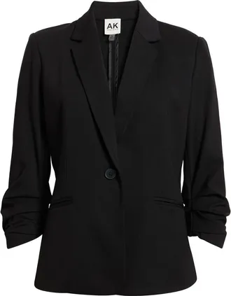 Anne Klein One Button Jacket with Scrunch Sleeves in Anne Black at Nordstrom, Size X-Small