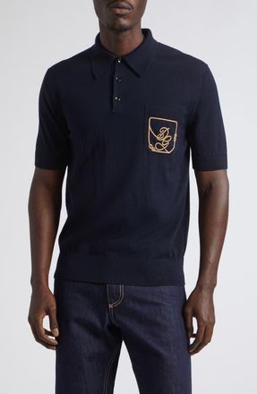 Dolce & Gabbana Logo Embroidered Virgin Wool Polo in Blu Scurissimo 1 at Nordstrom, Size 52