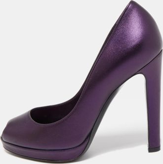 Sergio Rossi Metallic Purple Leather Peep Toe Pumps
