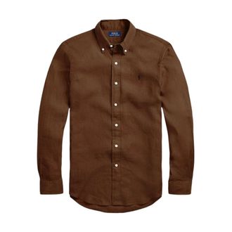 Ralph Lauren Linnen Overhemd Bruin Modern Fit Lichtgewicht - Heren - Casual Overhemden - Bruin - L - Linnen - Overhemden