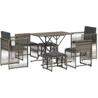 vidaXL Set Comedor Jard&iacute;n 7 Pzas Y Cojines Rat&aacute;n Sint&eacute;tico Gris Vidaxl