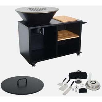 Sweeek Braciere barbecue &Oslash;80cm, carrello con spazi di stoccaggio, coperchio e utensili