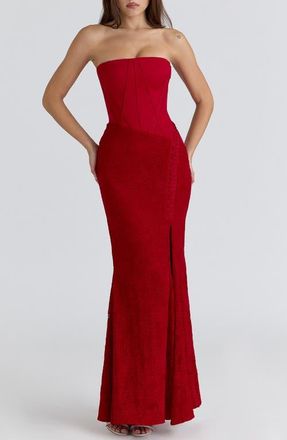 House of CB Valerie Satin & Lace Corset Gown in Red at Nordstrom, Size X-Small