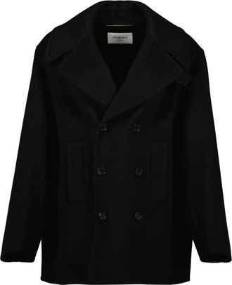 Saint Laurent Zwarte Wollen Jas Oversize Elegante Details - Dames - Mantel - Zwart - L - Wol - Jassen