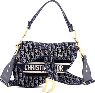 Dior Saddle Handbag Logo Embroidered Oblique Canvas Medium shoulder bag - Blauw