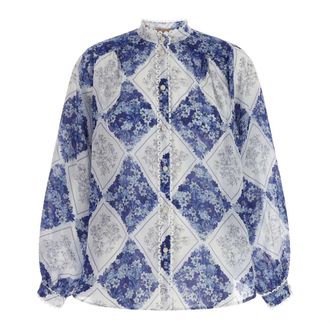 Twinset Ramie Shirt with Floral Print - female - Twinset - Blouses - Blue - L - Blouses & Shirts