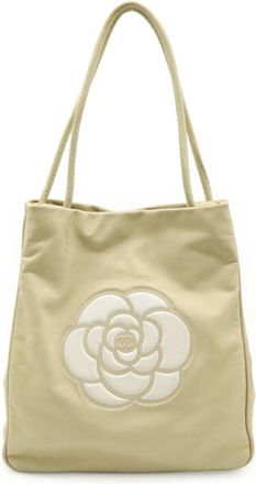 Chanel Beige White Leather Shoulder Bag Tote Bag (Pre-Owned)