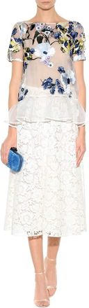 Erdem Blue Noelle Floral-embroidered Top Size M