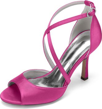 Generic Wedding Shoes Women Stain Peep Toe High Heels Sandals Wedding Evening Dress Shoes Bridal Stiletto High Heels 9.5Cm,Fuchsia,10 UK