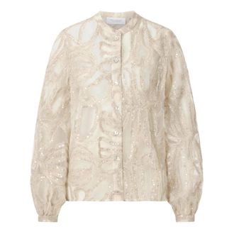 Rich & Royal Blouse van Glanzende Wol Chiffon - Dames - Blouses - Wit - S - Wol - Overhemden