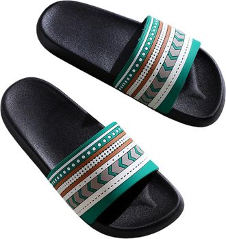 Generic Home Bathroom Non-slip Slippers for Womens Worn Outside with Soft-soled Indoor Slippers(07 - Green belt on black,36-37)