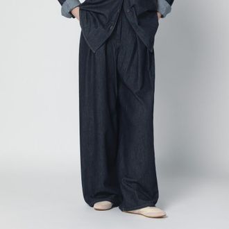 Dries Van Noten Indigo denim wide-leg trousers with pleats
