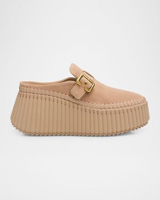 Chlo&eacute; 75mm Nama Suede Platform Clogs