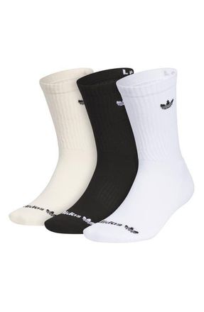 adidas Originals Trefoil 3-Pack Crew Socks in White/Black/Wonder White at Nordstrom, Size Large