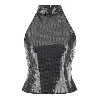 Rotate Rotate Birger Christensen, Tops, Dames, Grijs, M, Pailletten, Net Pailletten Halterneck