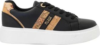 Alviero Martini 1A Classe Zwarte Sneakers met Geo Print Detail - Dames - Sneakers - Zwart - 36 EU - Leer - Schoenen