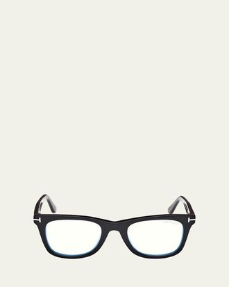 Tom Ford Blue Blocking Acetate Square Glasses With Clip-On Sun Lenses