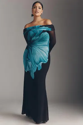 AFRM Long-Sleeve Off-The-Shoulder Mesh Maxi Dress