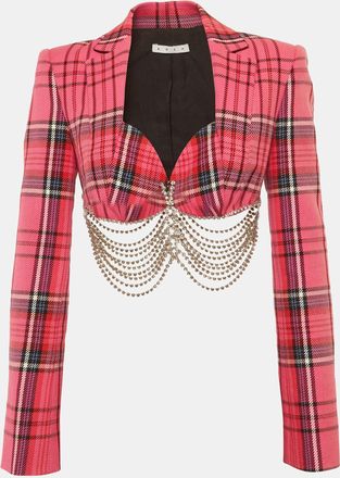 Area Area Pink Plaid Cotton Chain Detail Jacket