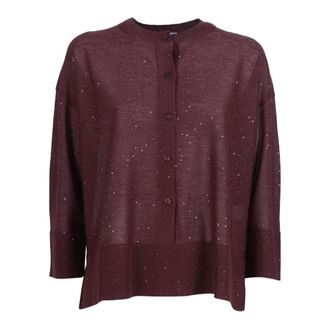 KANGRA Cardigans, female, Brown, Size: S Serafino con Bottoni e Micropaillettes