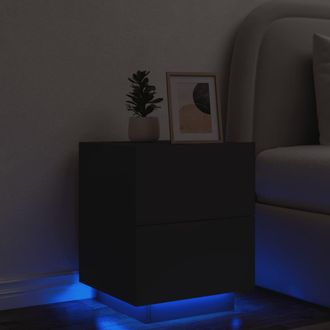 vidaXL Vidaxl - Mesita De Noche Con Luces Led Madera De Ingenier&iacute;a Negra