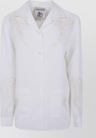 Semicouture linen pajama jacket embroidered collar long sleeves