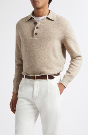 Eleventy Nepped Wool Polo Sweater in 02 Sand at Nordstrom, Size Xxx-Large