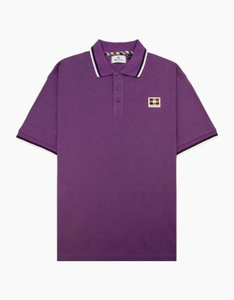 Aquascutum Mens Aquascutum Stretch Piquet Badge Polo Purple 09 - Size: 40