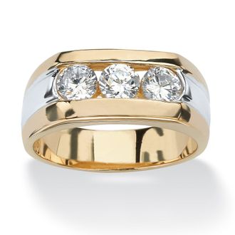 Palm Beach Jewelry Mens 1.50 TCW Channel-Set CZ 14k Gold-Plated 3-Stone Ring