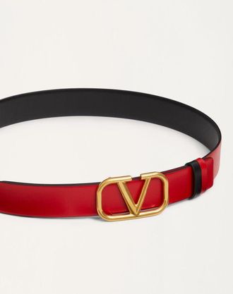 Valentino Garavani Cintura Reversibile Vlogo Signature In Vitello Lucido 30 Mm Donna NERO/ROUGE PUR 065
