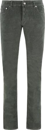 Moorer Ribfluwelen Broek met Leren Logolabel - Heren - Slim Fit Broeken - Groen - W33 - Katoen - Broeken