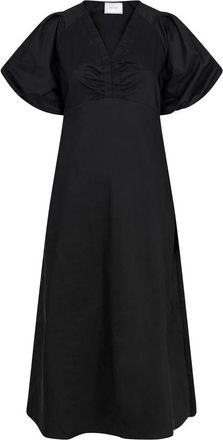 Neo Noir Illana Zwarte Poplin Jurk met Gedrapeerde Details - Dames - Casual kleedjes - Zwart - M - Katoen - Kleedjes