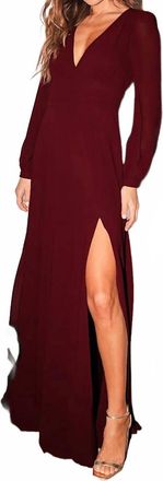 Lulus Womens Love You So Long Sleeve Maxi Dress In Burgundy