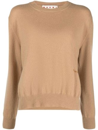 Marni logo-embroidered cashmere jumper - women - Cashmere - 40 - Neutrals