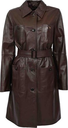 Max Mara Mstamaca Brown Leather Trench Coat