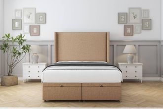 Comfort Beds Madrid Dumfries Ottoman Bed Set With 54 Wingback Headboard in Light Brown | Size: Super King