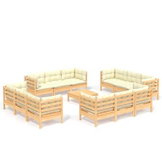 vidaXL Muebles De Jard&iacute;n 13 Piezas Cojines Madera De Pino Crema Vidaxl