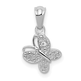 Diamond2Deal 14k White Gold.01 carat Diamond Butterfly Pendant