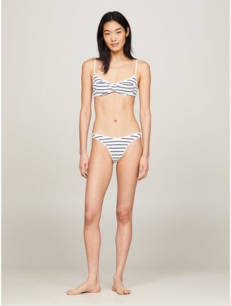 Tommy Hilfiger Womens Stripe High-Leg Cheeky Bikini Bottom - White - XL