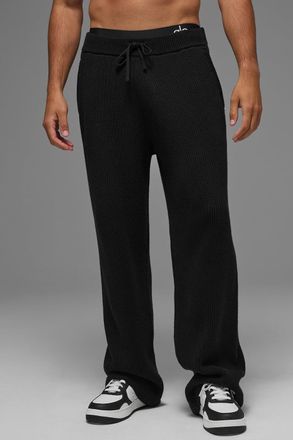 Alo | Domain Rib Knit Sweatpant in Black, Size: 2XL