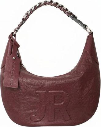 John Richmond Schoudertas met Logo-reli&euml;f en Kettinghensel - Dames - Schoudertassen - Rood - ONE Size - Leer - Tassen