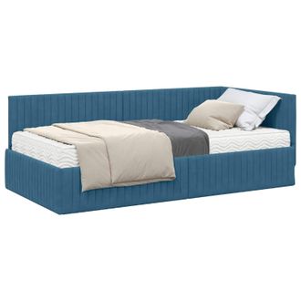 vidaXL Estructura De Cama Esquina Con Colch&oacute;n 2 Pcs Azul Terciopelo Vidaxl